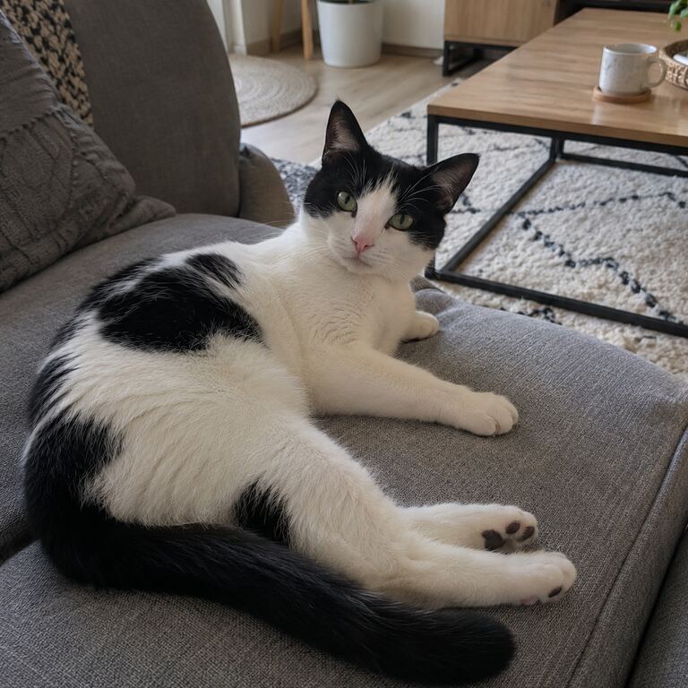 Black-and-white cat input portrait for Cat B